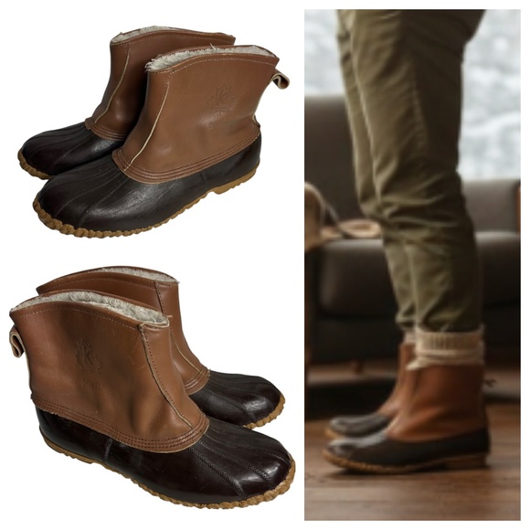 Sorel Fishawk Duck Boots Mens Sz 12 Winter Snow Leather Rubber Brown Slip On main image 7